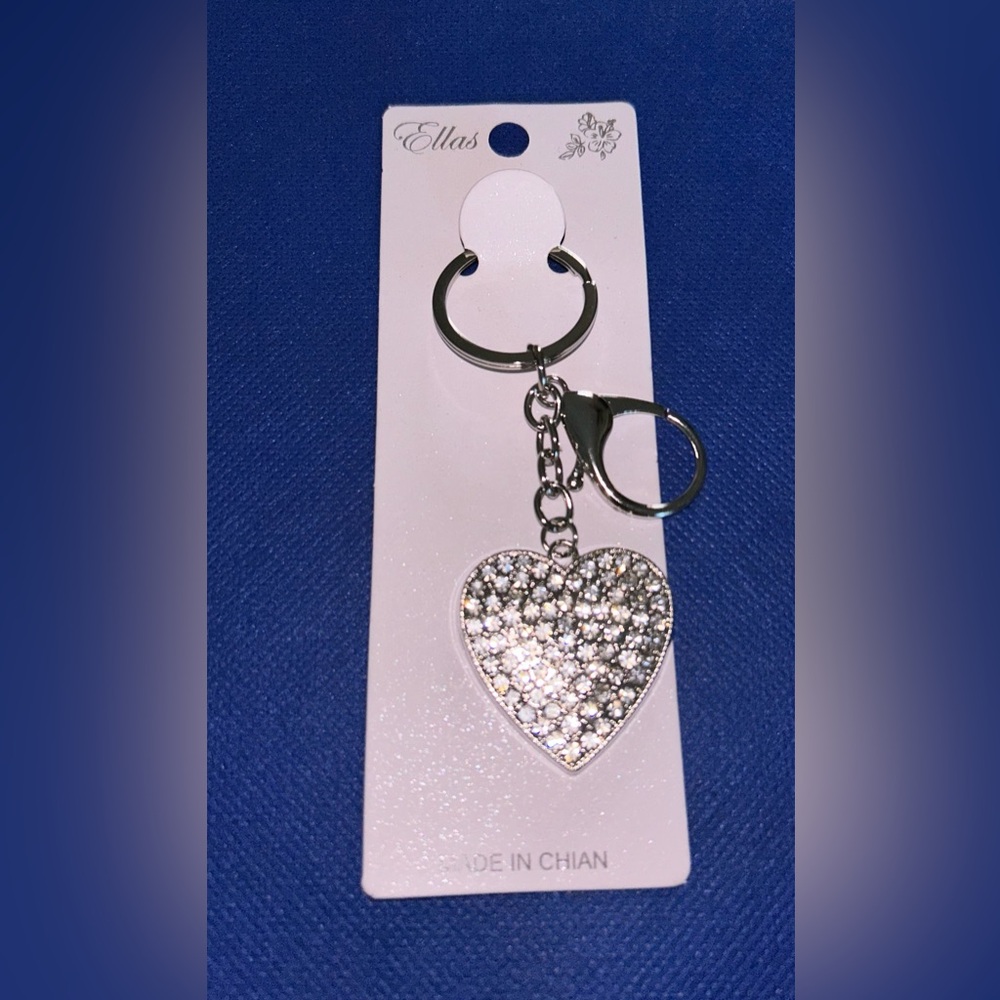 Silver Heart Keychain/Purse Charm with Rhinestones: NWT